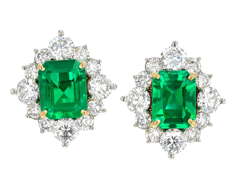 Unique Gem Earrings for Fashion-Colombian Emerald Earrings, 3.82 Carats