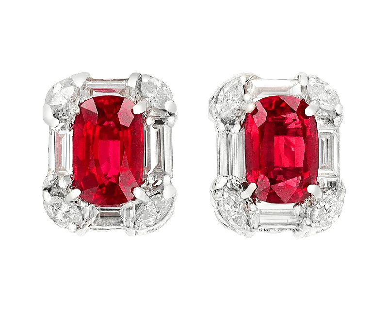 Stunning Drop Earrings for Weddings-Ruby Earrings, 6.09 Carats