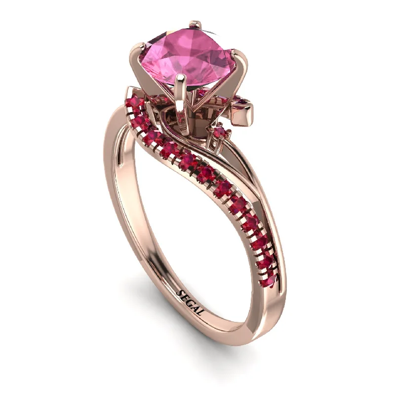 Birthstone Ring for Gifts-Twist Shank Pink Moissanite Engagement Ring - Maria No. 811