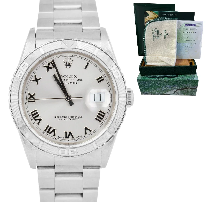 Women's Watches with Adjustable Bands-UNPOL. Rolex DateJust 36mm Turn-O-Graph Silver Roman Stainless Watch 16264 B&P