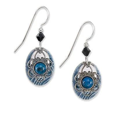 Small Hoop Earrings for Daily Wear-Silver Forest Earrings Silver Blue Filigree Lapis