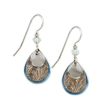 Artistic Earrings for Fashion Lovers-Silver Forest Earrings Silver Filigree on Blue