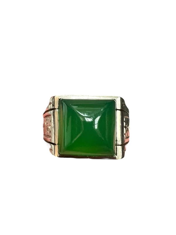 Bold Gemstone Ring for Statement Look-Art Deco Green Onyx White Gold Ring