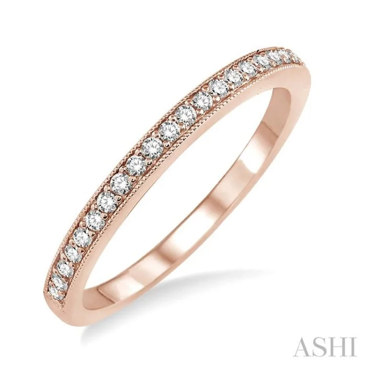 Black Wedding Band for Men-1/5 Ctw Round Cut Diamond Wedding Band in 14K Rose Gold