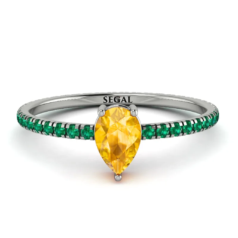 Sterling Silver Ring for Special Occasions-Pear Yellow Diamond Ring With Micro Pave - Taylor No. 1006