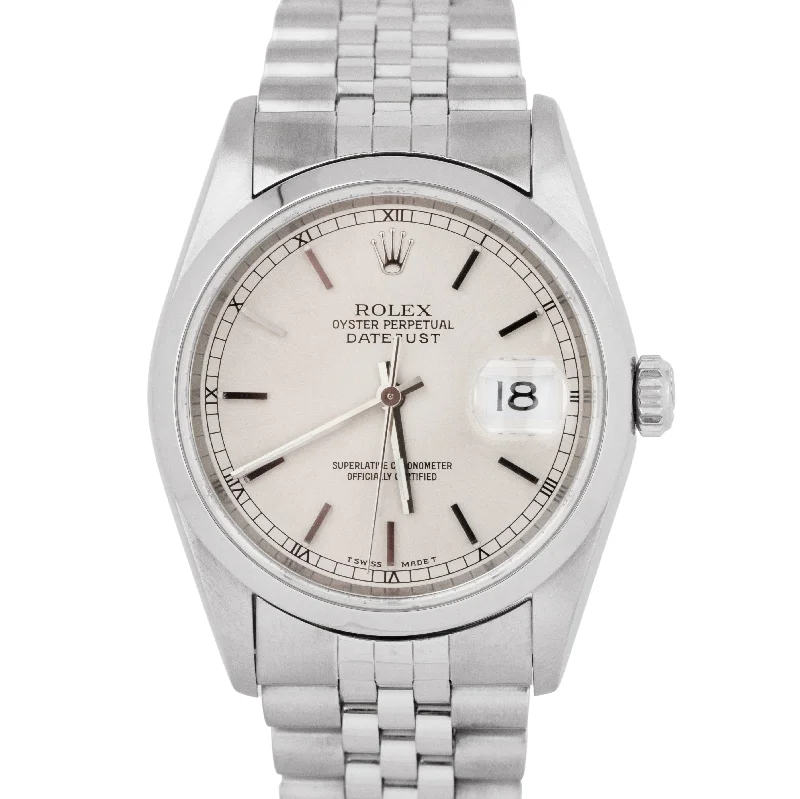 Designer Watches for Women with Chic Style-Rolex DateJust Silver Dial Stainless Steel Automatic Jubilee 36mm 16200 Watch