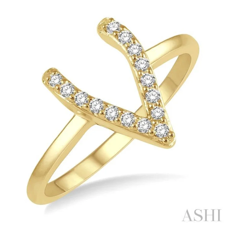 Custom Wedding Band for Couples-1/8 Ctw Wishbone Round Cut Diamond Petite Ring in 10K Yellow Gold