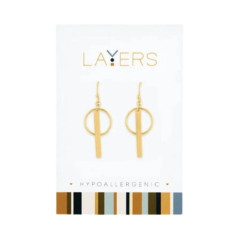 Simple Silver Drop Earrings-Gold Circle & Bar Dangle Layers Earrings