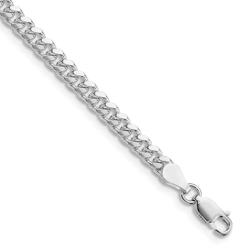 Classic Tennis Bracelet for Evening Wear-Sterling Silver Rhodium-plated 4mm Domed w/ Side D/C Curb Chain Bracelet