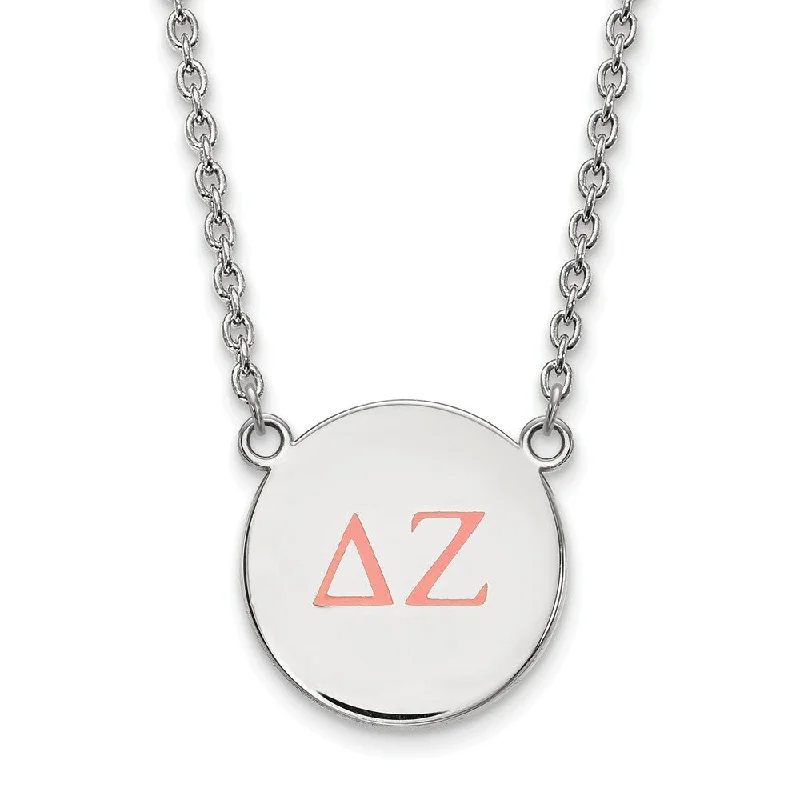 Diamond Choker Necklace for Glamour-Sterling Silver Delta Zeta Large Coral Enamel Greek Letters Necklace