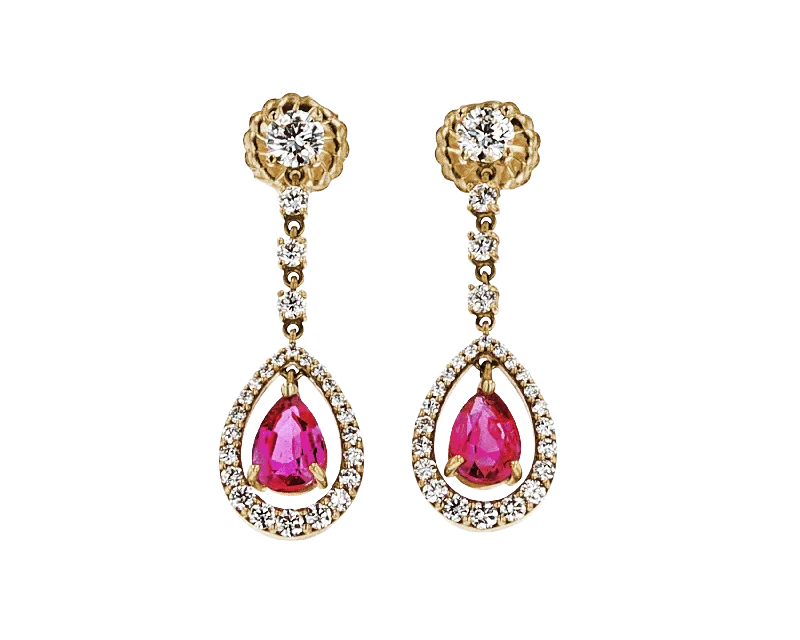 Chic Gemstone Earrings-Untreated Burma Ruby Earrings, 1.74 Carats