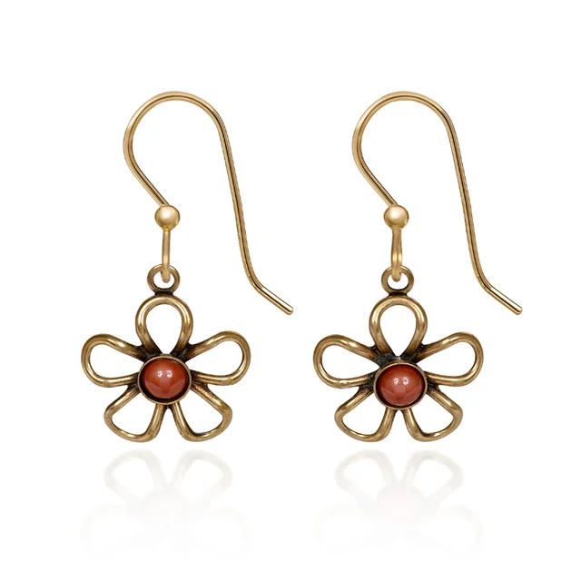 Stud Earrings for Every Day-Silver Forest Earrings Gold Open Wire Flower with Center Bead