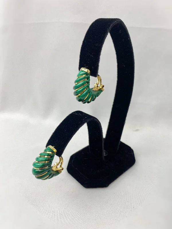 Flower Shaped Earrings-Estate Collection Earrings - Vintage Malachite