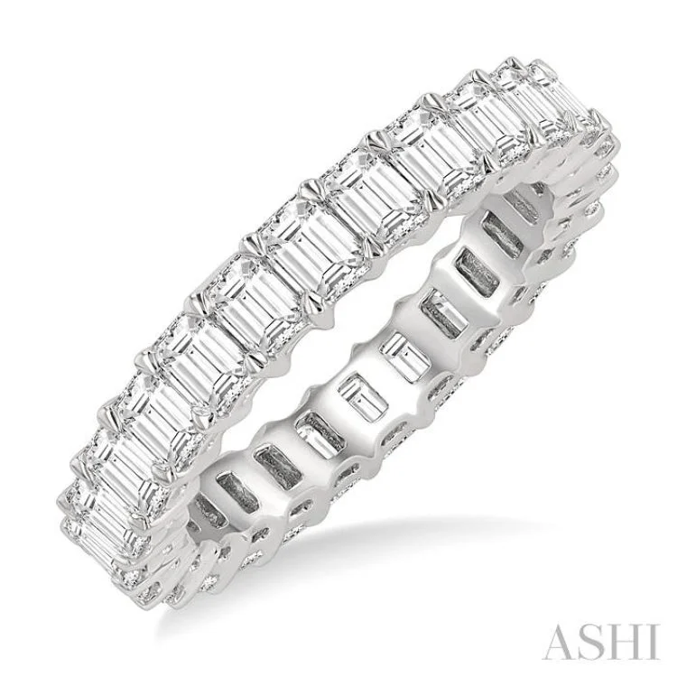 Luxury Diamond Ring for Men-3 Ctw Eternity Emerald Cut Diamond Wedding Band in 14K White Gold