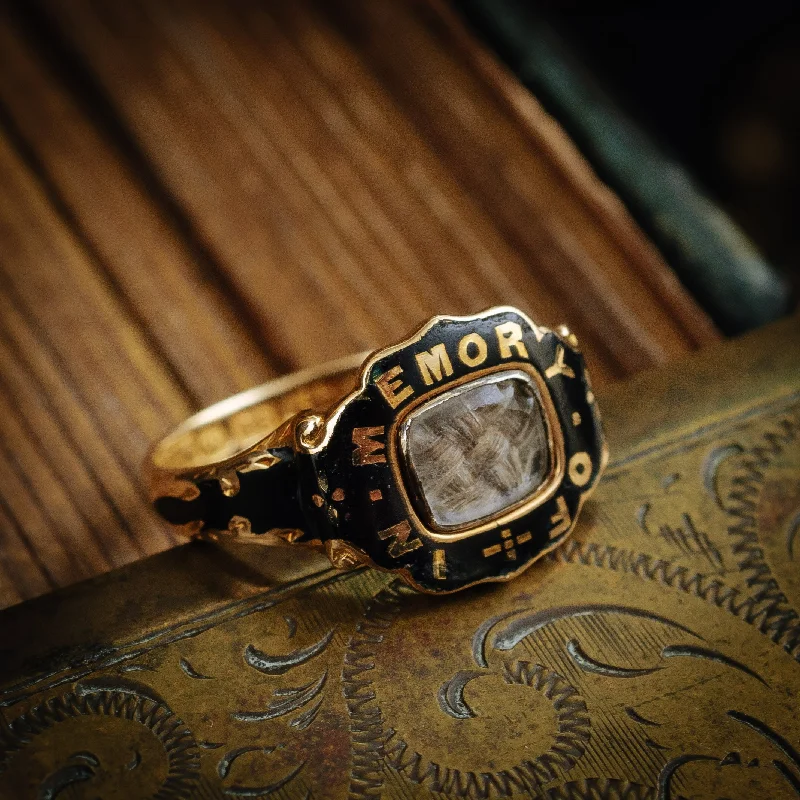 Simple Wedding Ring Set for Couples-Sentimental Antique Victorian Date 1857 Enamelled Mourning Ring