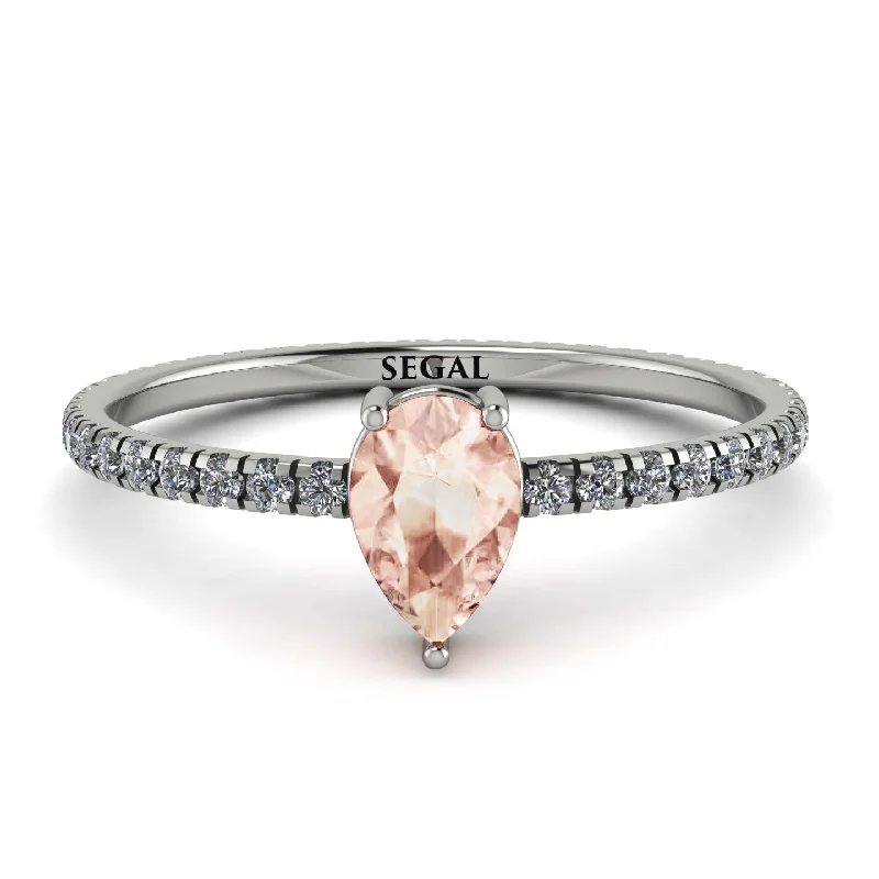 Gold Wedding Band with Diamonds-Pear Morganite Ring With Micro Pave - Taylor No. 903