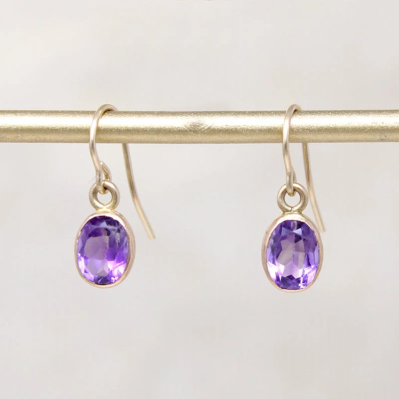 Crystal Earrings for Evening Glam-Bright Lilac Amethyst Drop Earrings in 14k Gold