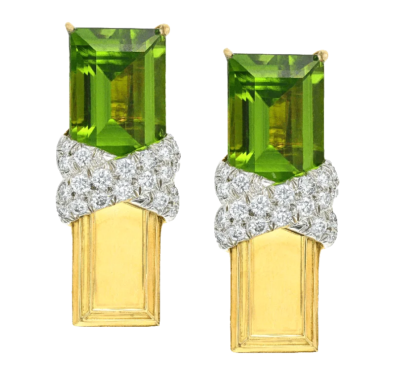 Trendy Earrings for Young Adults-David Webb Peridot and Diamond Earrings