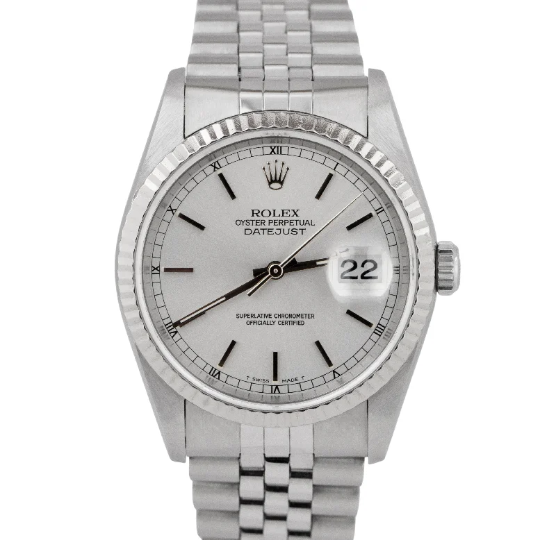 Designer Watches with Stainless Steel Bracelet-Rolex DateJust 36mm Stainless Steel Silver Jubilee Automatic Date Watch 16234