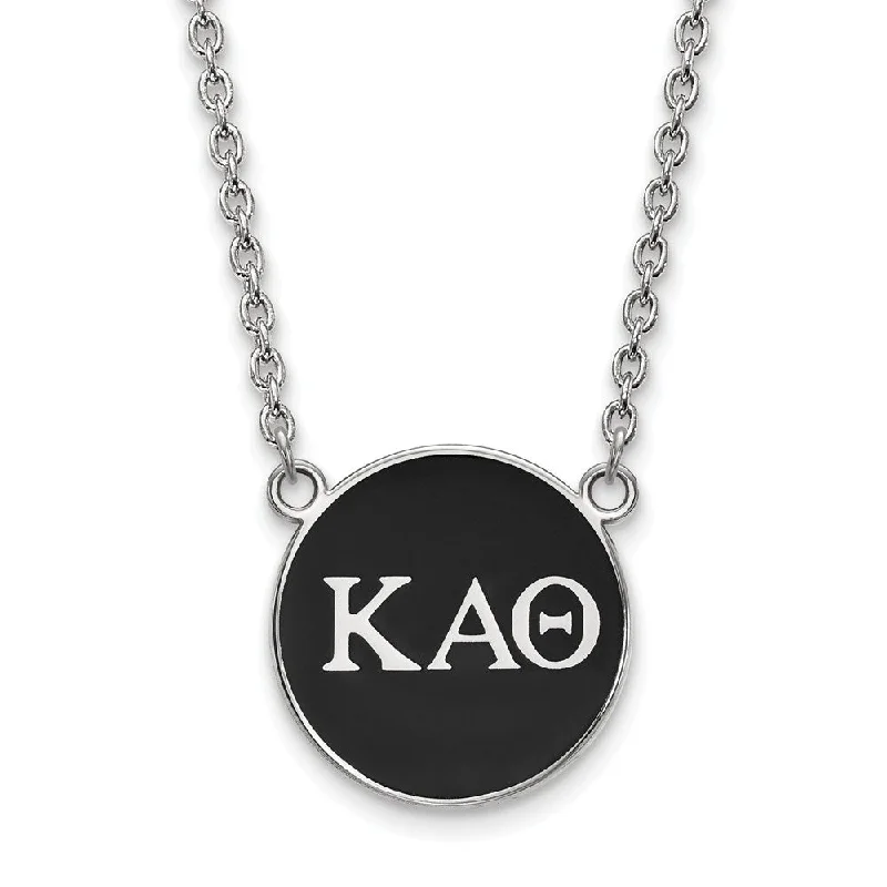 Cute Necklace for Gift Giving-Sterling Silver Kappa Alpha Theta Large Black Enamel Greek Necklace