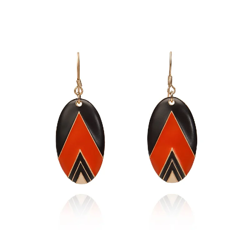 Chunky Statement Earrings for Bold Style-Burnt Orange Matt Oval Vintage Deco Earrings: Artwork Earrings