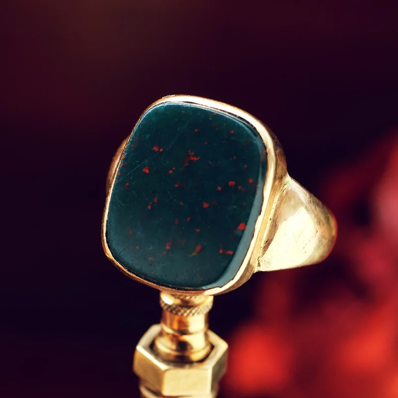 Emerald Ring for Wedding-Circa 1870's 15ct Gold Bloodstone Signet Ring