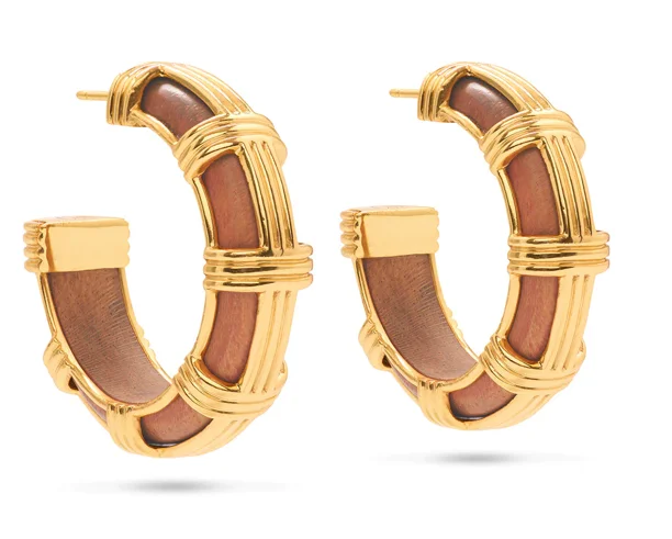 Luxury Pearl Earrings for Brides-Earrings - Gaia Cage Hoop Earrings - Teak