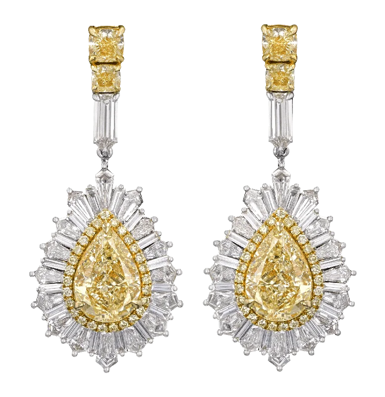 Elegant Earrings for Bridal Shower-Natural Fancy Yellow Diamond Earrings, 9.03 Carats