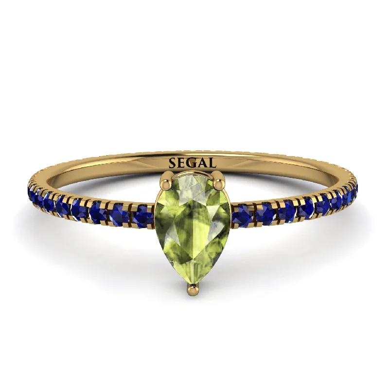 Custom Wedding Ring for Fashionable Couples-Pear Peridot Ring With Micro Pave - Taylor No. 713