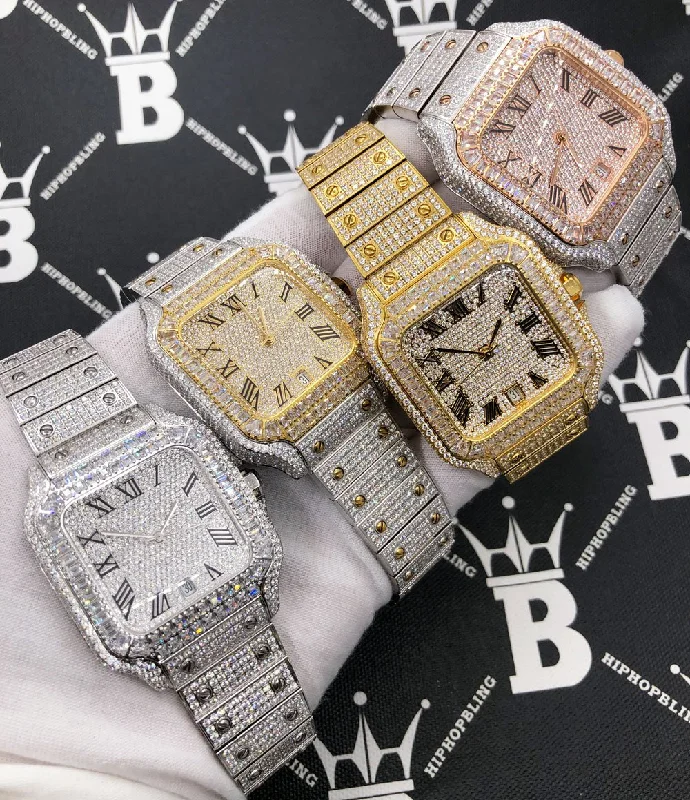 Luxury Sports Watches with Stopwatch Feature-Limited Edition Iced Out Square CZ Steel Bust Down Watch