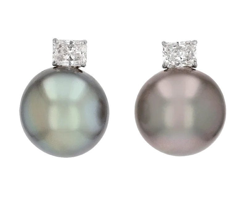 Rainbow Earrings for Festivals-Tahitian Pearl and Diamond Earrings