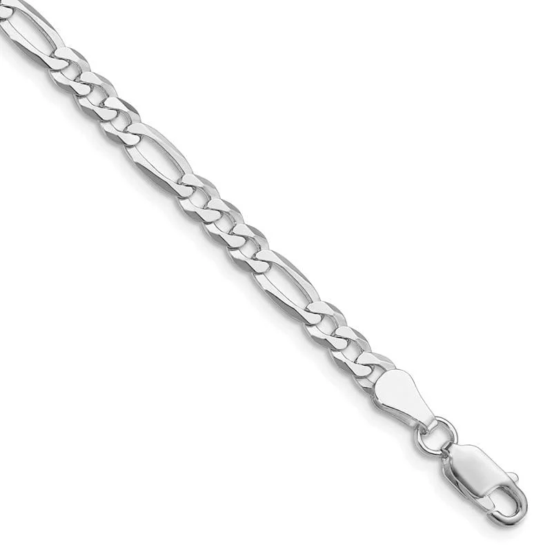 Beaded Bracelets for Casual Style-Sterling Silver Rhodium-plated 4.5mm Lightweight Flat Figaro Chain Bracelet