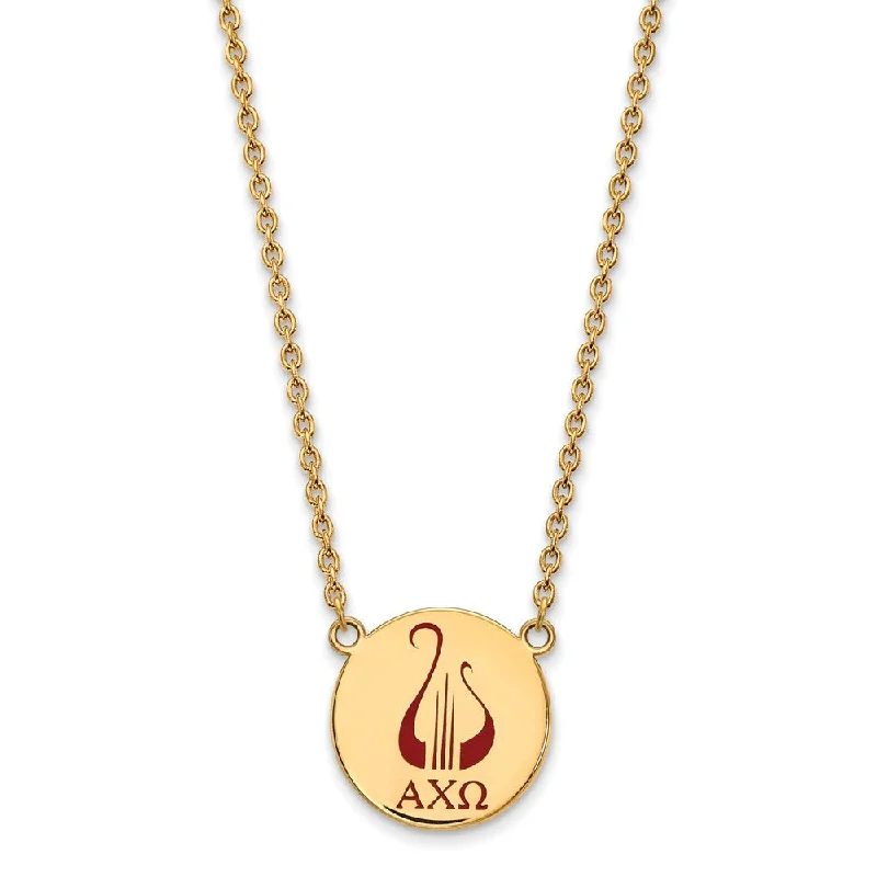 Elegant Chain Necklace for Weddings-14K Plated Silver Alpha Chi Omega Large Enamel Necklace