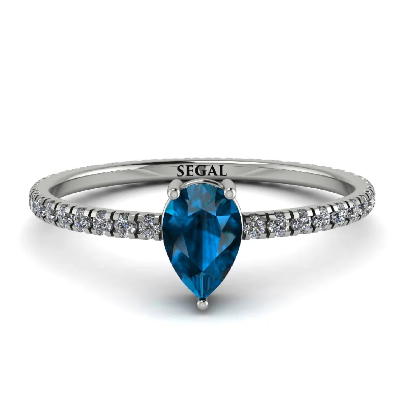 Simple Silver Band Ring for Men-Pear Blue Topaz Ring With Micro Pave - Taylor No. 503