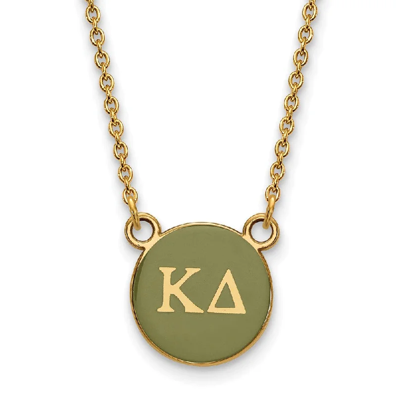 Unique Pendant Necklace for Casual Wear-14K Plated Silver Kappa Delta Small Green Enamel Disc Necklace