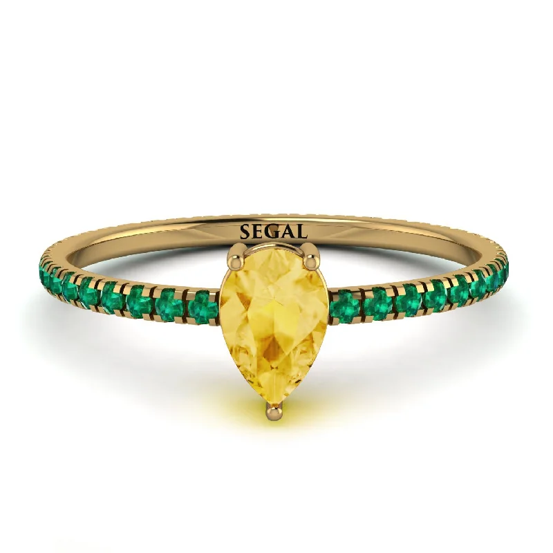 Gold Ring with Gemstones-Pear Citrine Ring With Micro Pave - Taylor No. 604