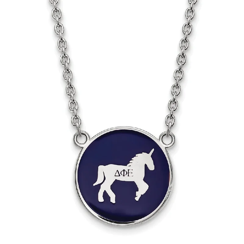 Personalized Heart Necklace for Moms-Sterling Silver Delta Phi Epsilon Lg Blue Enamel Unicorn Disc Necklace