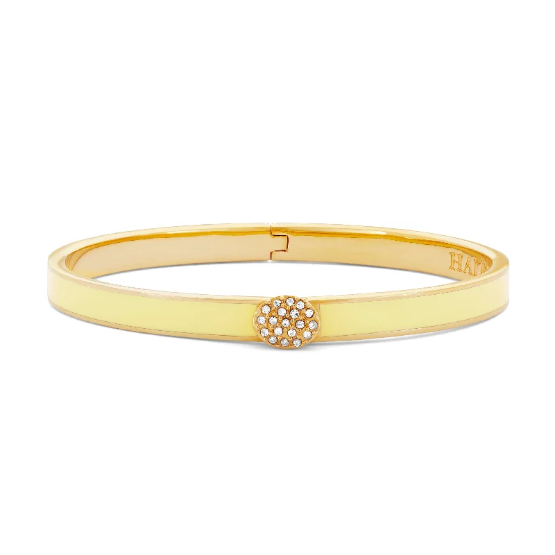 Beautiful Bangles for Special Occasions-Skinny Pave Button Buttercup & Gold Bangle