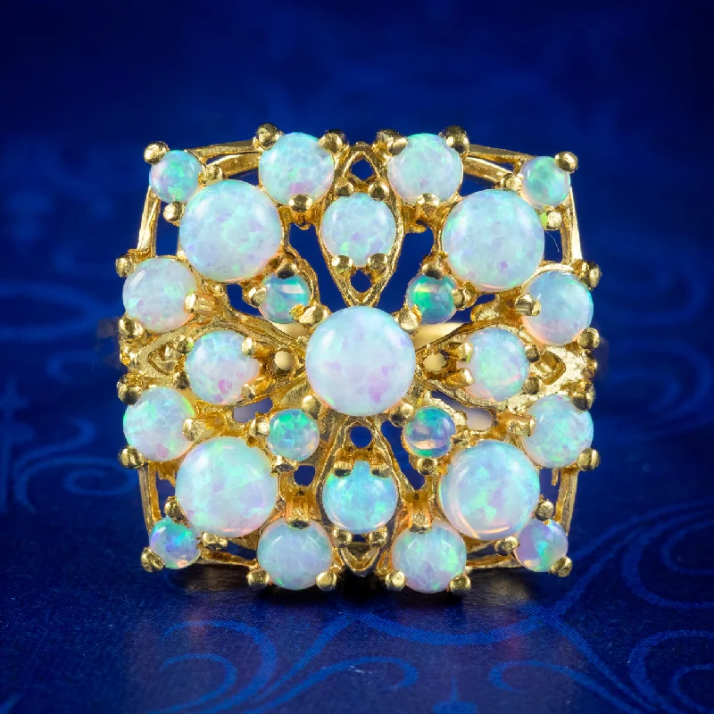 Trendy Gold Ring for Fashion-Victorian Style Opal Cluster Ring 18ct Gold On Silver