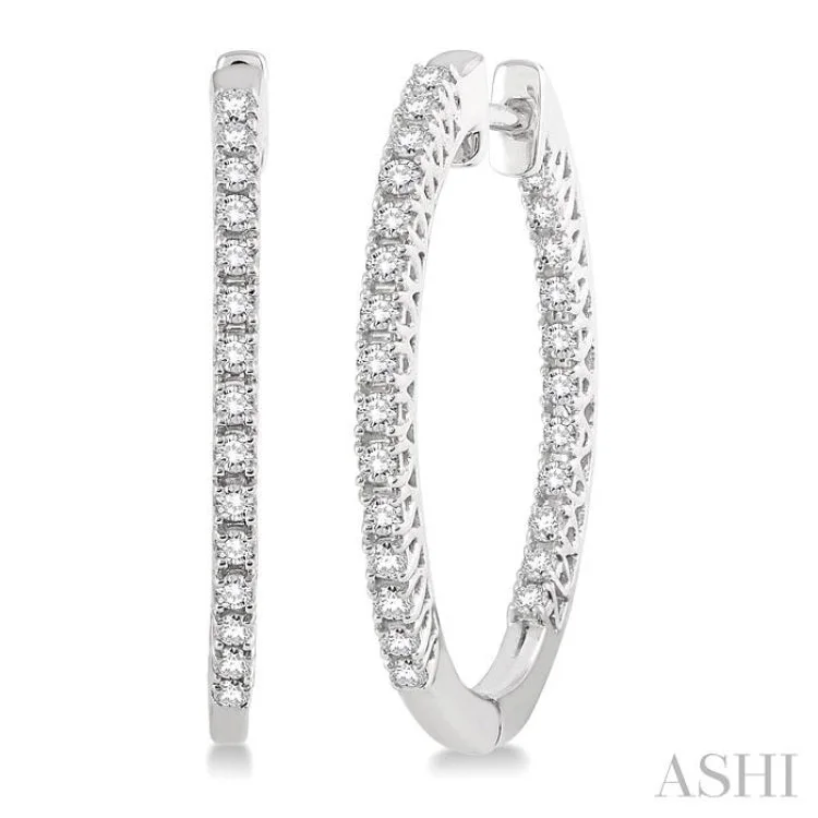 Customizable Earrings for Weddings-1/2 Ctw Round cut Diamond Hoop Earrings in 14K White Gold