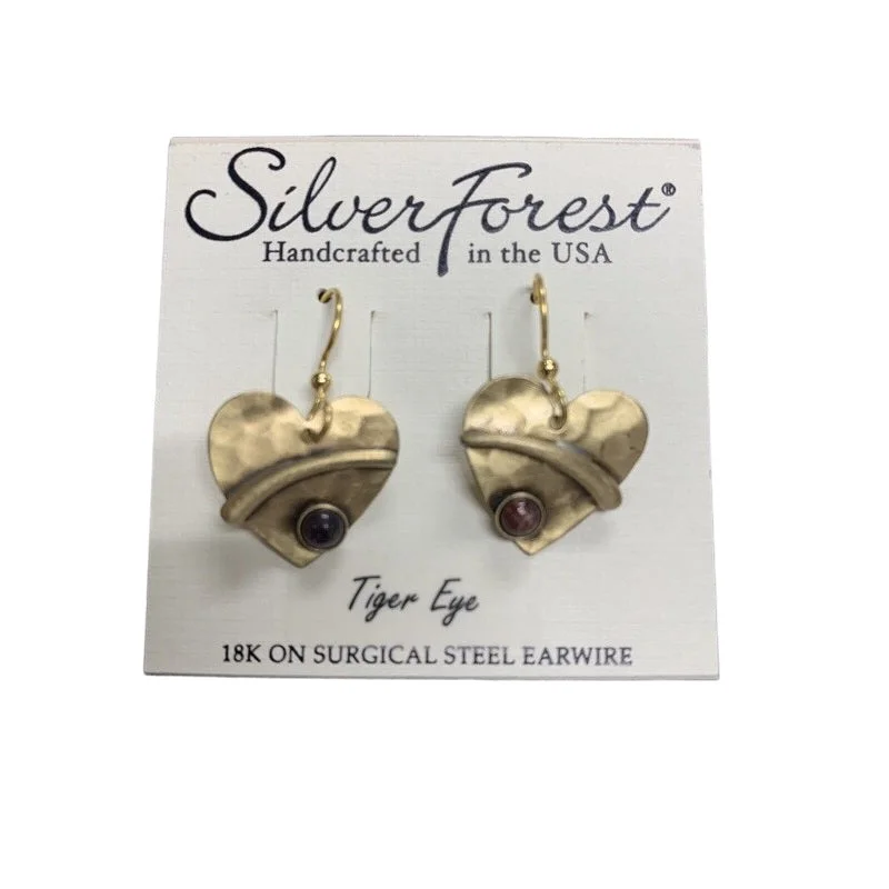 Statement Silver Earrings for Bold Style-Silver Forest Tiger Eye Heart Earrings