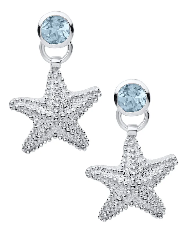 Ethnic Earrings for Traditional Wear-LeStage® Cape Cod : Sterling Sliver Starfish and Blue Topaz Earrings