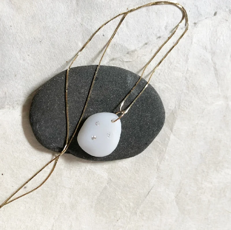 Simple Bead Necklace for Casual Looks-Milk diamond sea glass - chain included