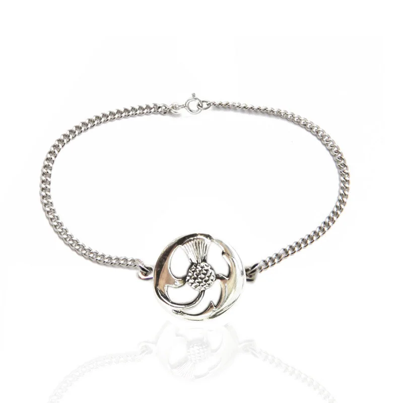 Dazzling Gold Bangles for Evening Parties-Scottish Thistle Bracelet in Silver