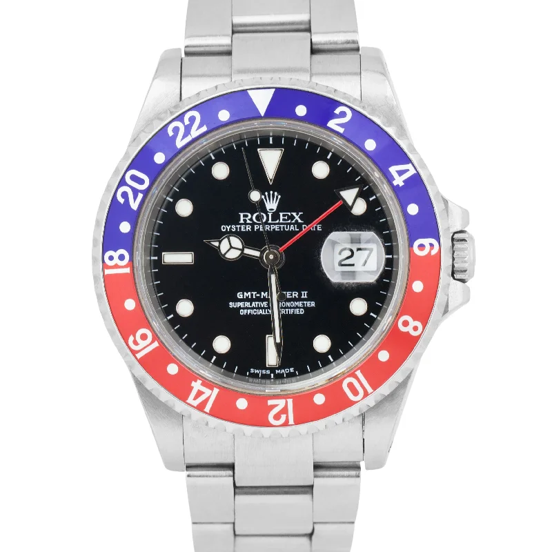 Men's Watches with Multi-Function Features-Rolex GMT-Master II 16710 PEPSI Blue Red Stainless Steel 40mm Oyster Date Watch