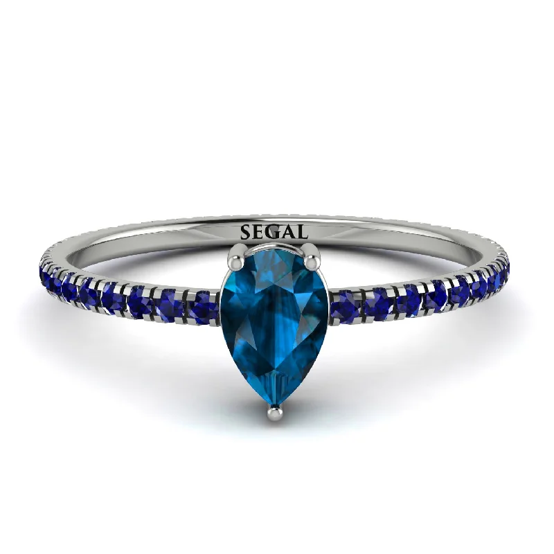 Bridal Ring Set for Weddings-Pear Blue Topaz Ring With Micro Pave - Taylor No. 515