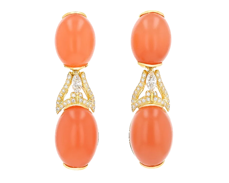 Elegant Gold Stud Earrings-Henry Dunay Orange Moonstone and Diamond Earrings