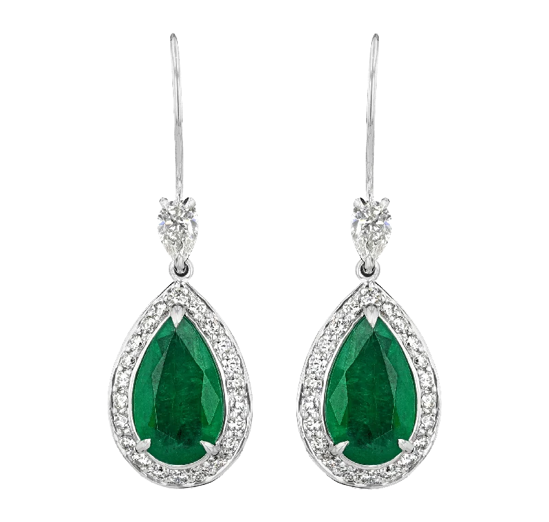 Handmade Earrings for Weddings-Emerald Earrings, 3.80 Carats