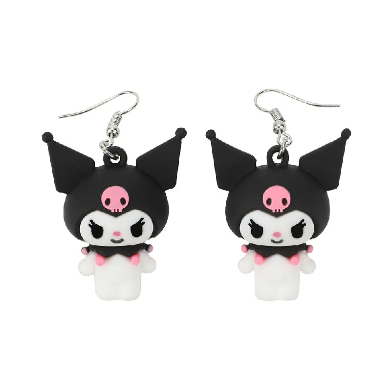 Classic Pearl Earrings for Brides-Sanrio Kuromi Plush Earrings