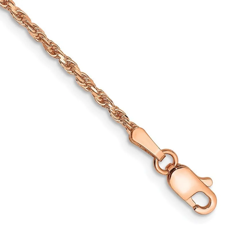 Simple Pearl Bracelet for Bridesmaids-14K Rose Gold 7 inch 1.8mm Diamond-cut Man Made Rope with Lobster Clasp Chain Bracelet